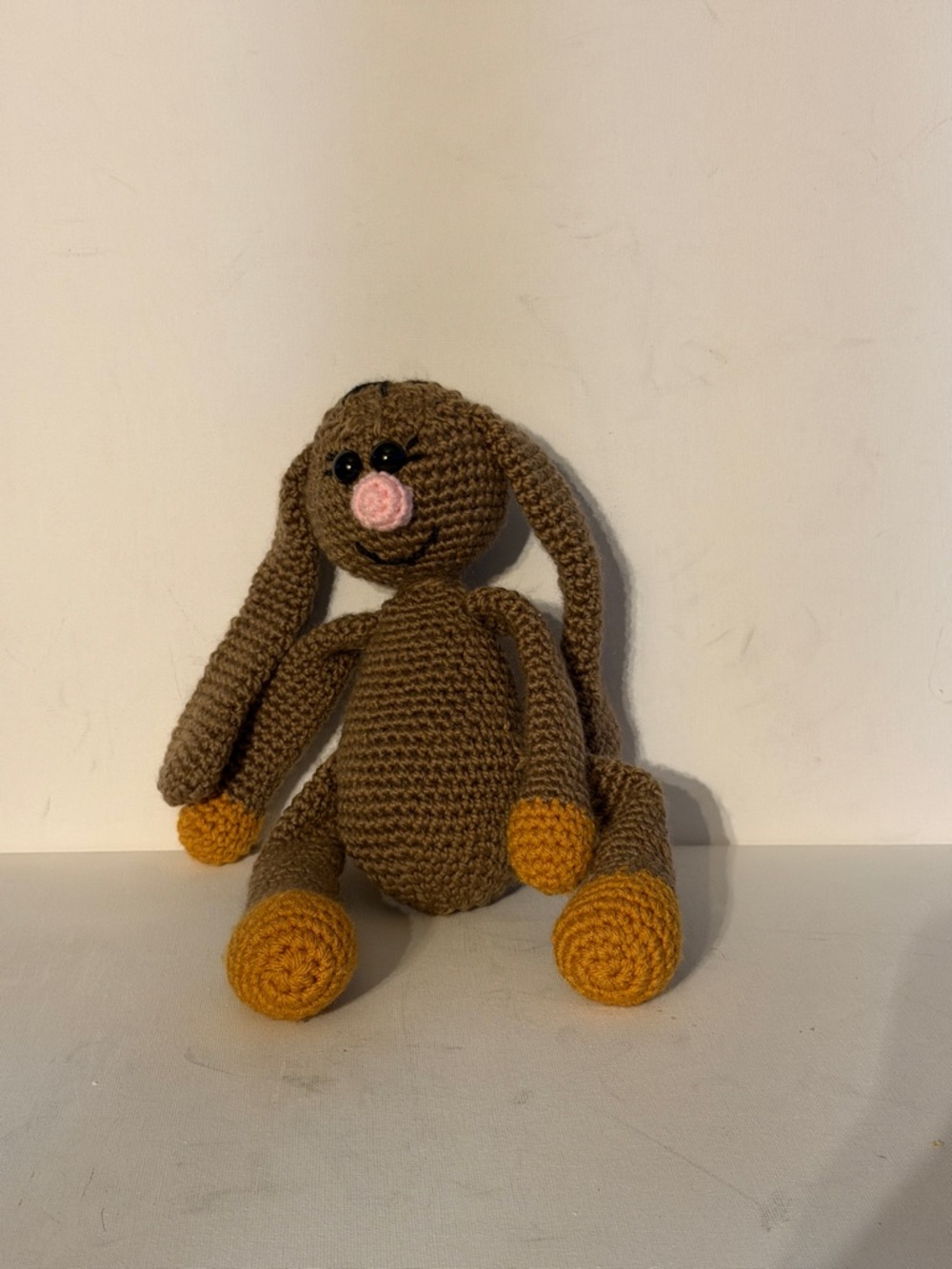 Handmade Brown Crochet Bunny Plush with Yellow Accents